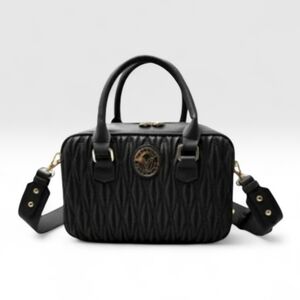 NWT Valentino Orlandi Black Quilted Leather Crossbody Satchel Gold V Logo